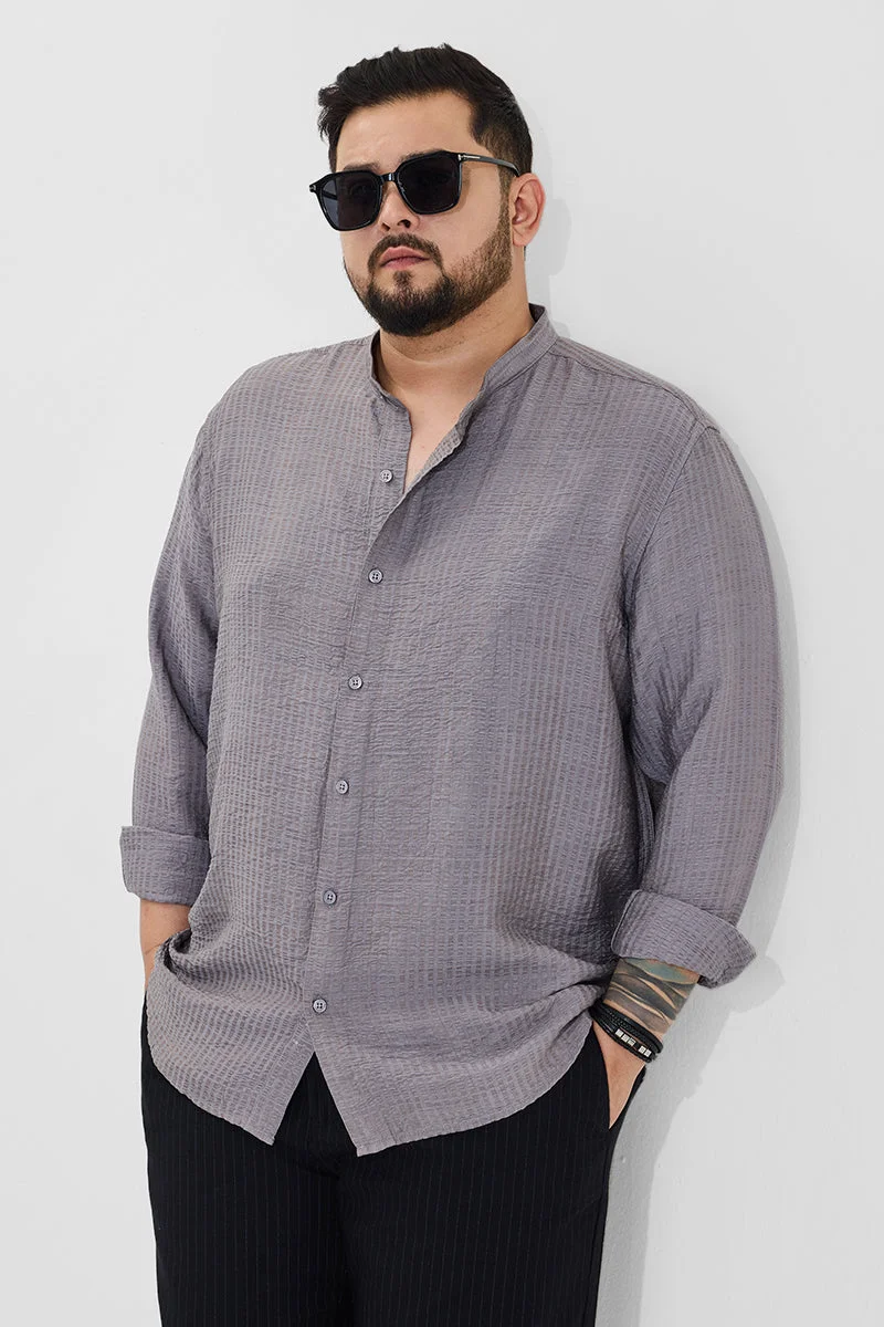 SNITCH Grey Textured Regular Fit Plus Size Shirt